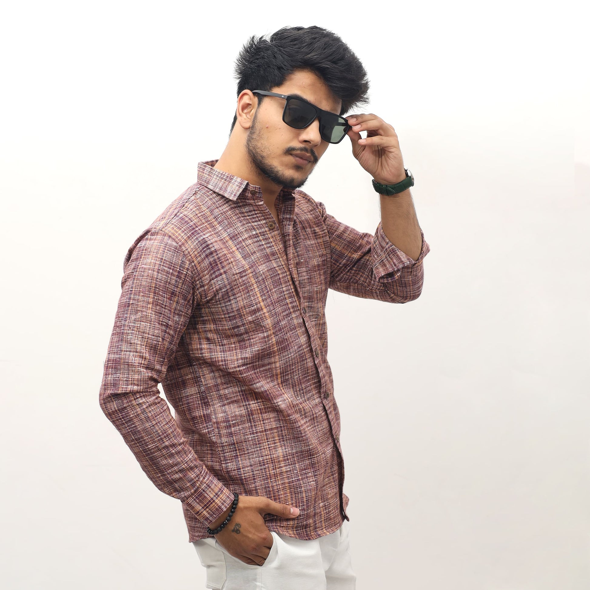 maroon khadi cotton shirt full sleeves textured design