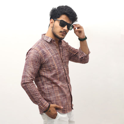 maroon khadi cotton shirt full sleeves textured design