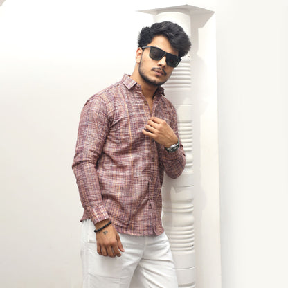 maroon khadi shirt men casual styling side pose
