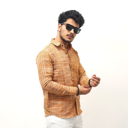 mustard line jharna khadi shirt for men front view