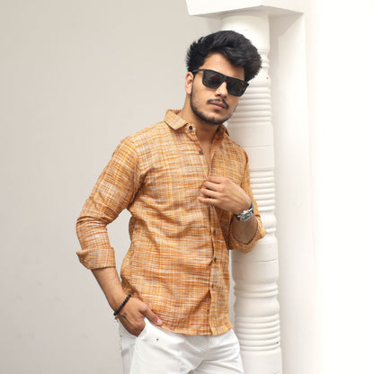 mustard khadi shirt men casual styling side pose