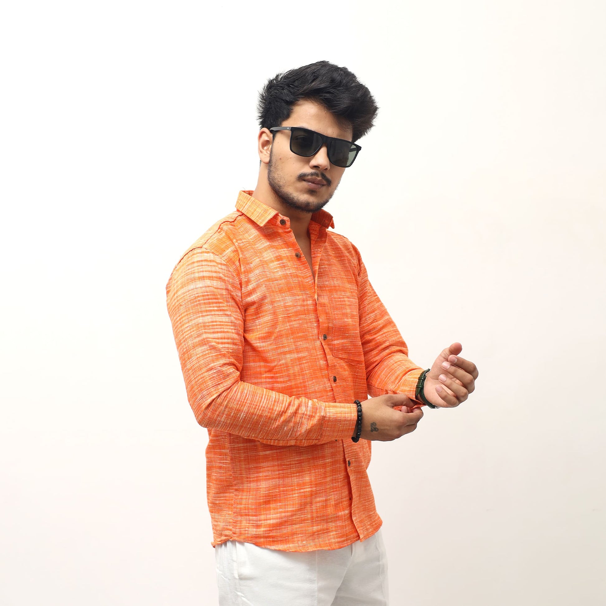 orange line jharna khadi shirt for men front view