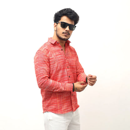 red line jharna khadi shirt for men front view