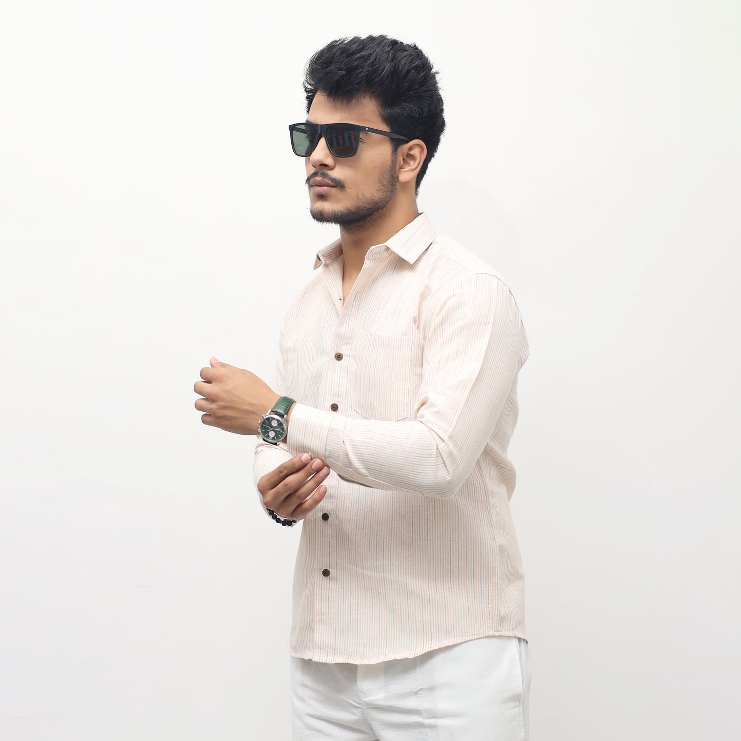 yellow loom stripe khadi cotton shirt for men casual wear full sleeves