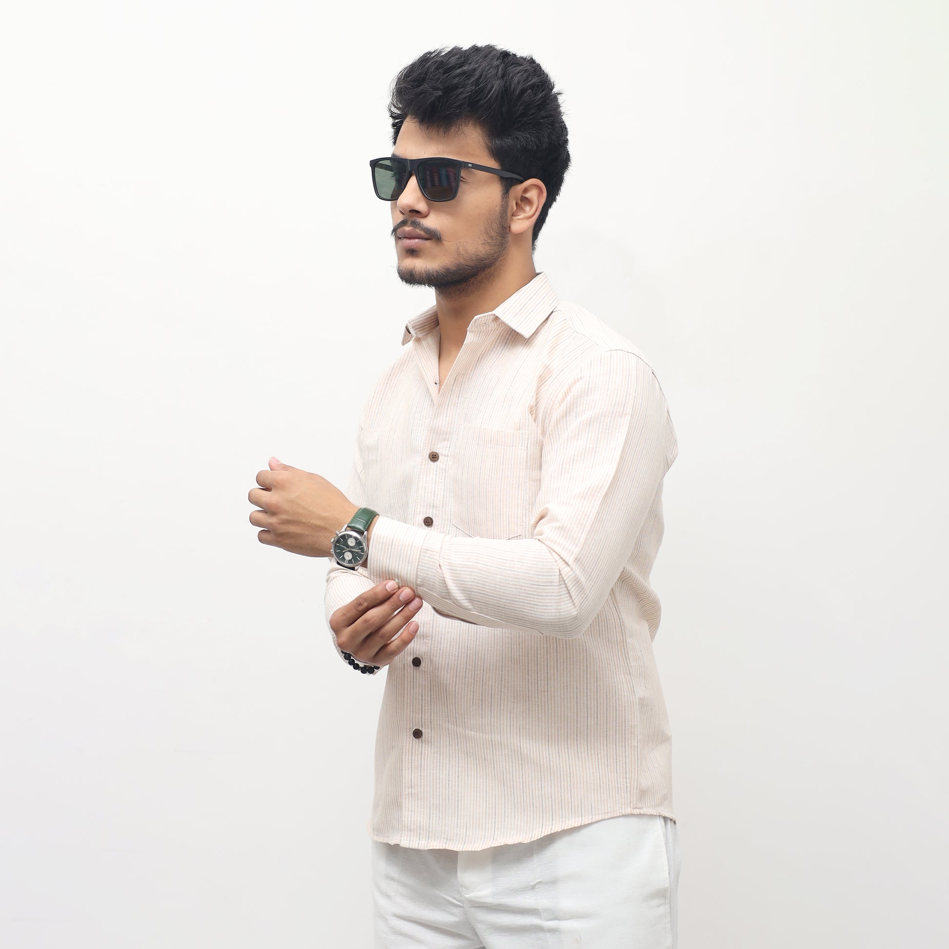 yellow loom stripe khadi cotton shirt for men casual wear full sleeves
