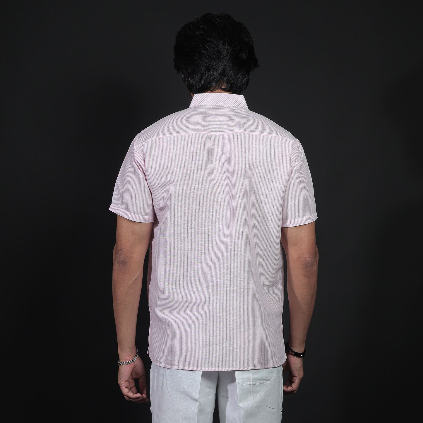 Back View of Pink Color Half Sleeves Short Kurta for Men