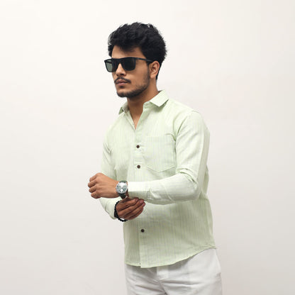 green loom stripe khadi cotton shirt for men adjusting sleeve full sleeves