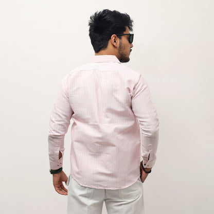 back view pink khadi cotton shirt for men full sleeves loom stripe texture