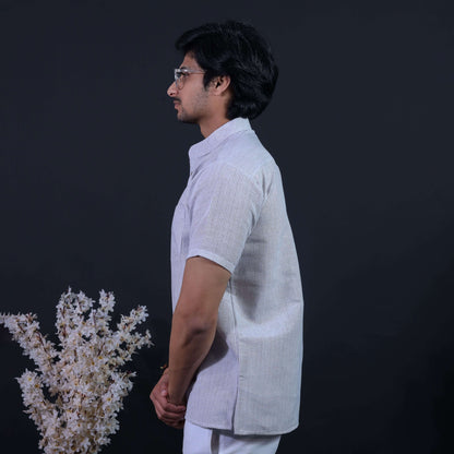 Grey LoomStripe kurta side profile minimal ethnic wear