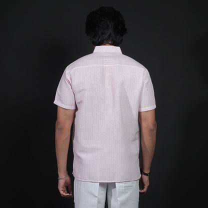 Back view of pink LoomStripe kurta showing stripe pattern