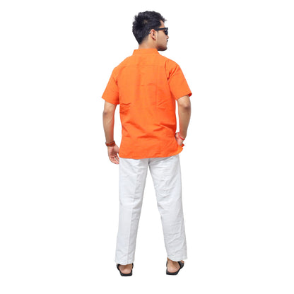 Orange half sleeves khadi cottan co ord set relaxed back view