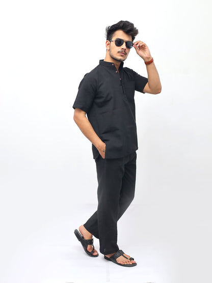 Men’s black khadi cotton co ord set side profile