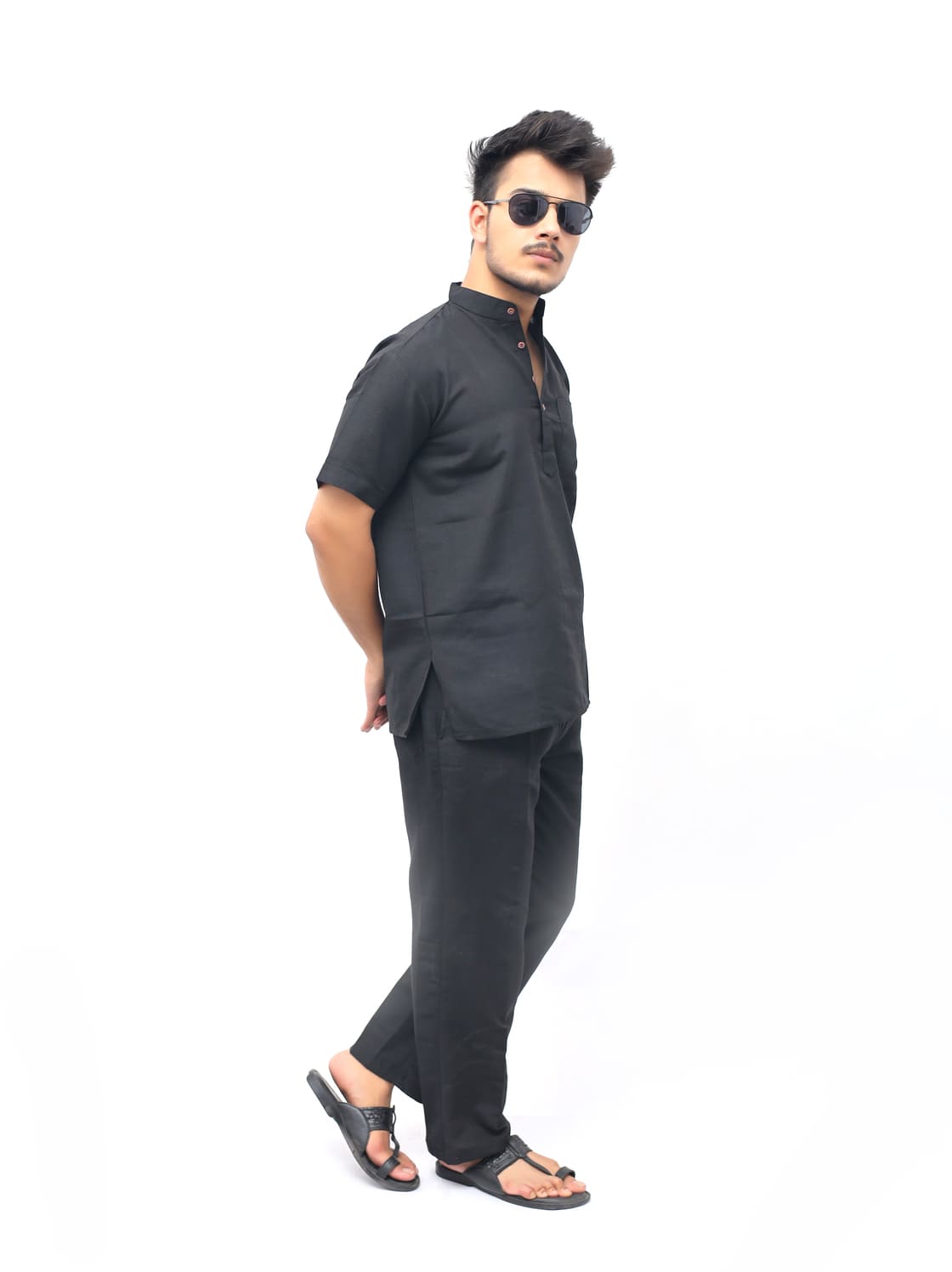 Relaxed fit black khadi cotton co ord set for men