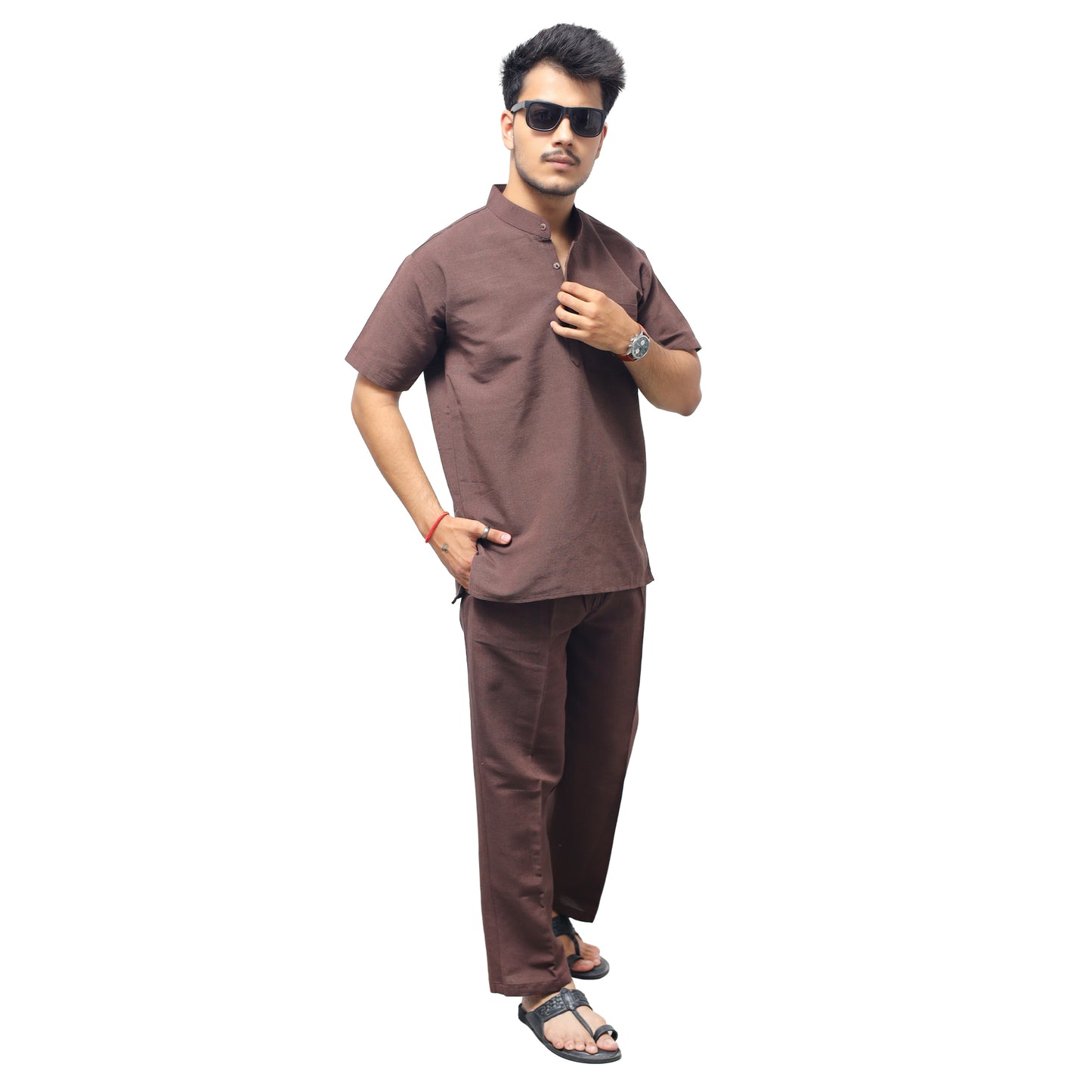 Brown khadi cotton co ord set for everyday wear