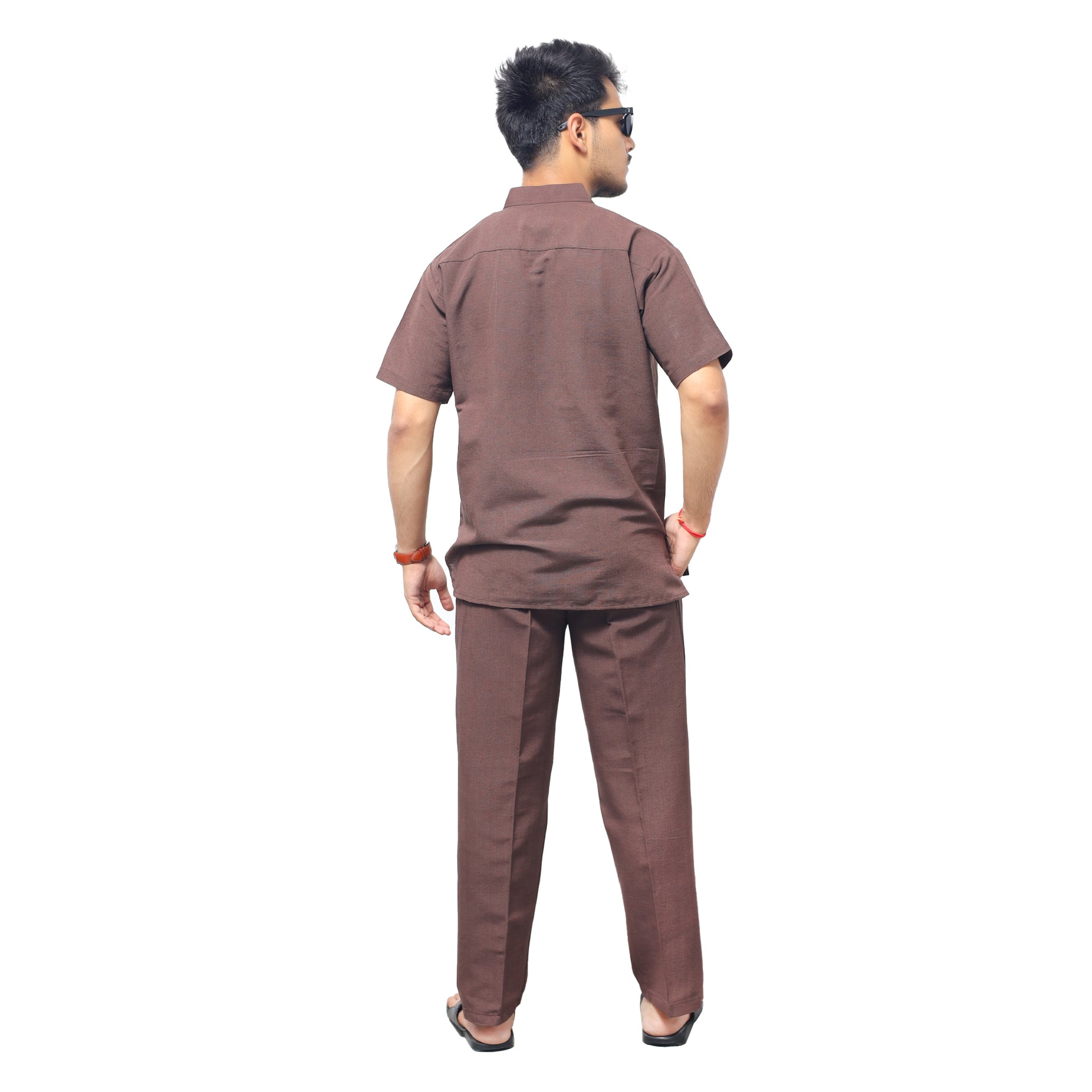 Casual brown khadi cotton co ord set modern styling back view
