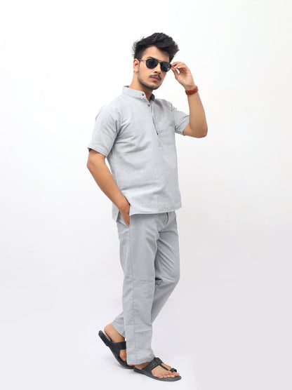 Men’s grey khadi cotton co ord set casual styling