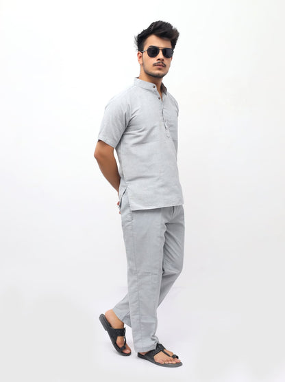 Grey half sleeves khadi cotton co ord set side angle