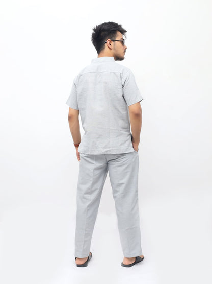 Modern grey solid khadi cotton co ord set ethnic casual wear back view