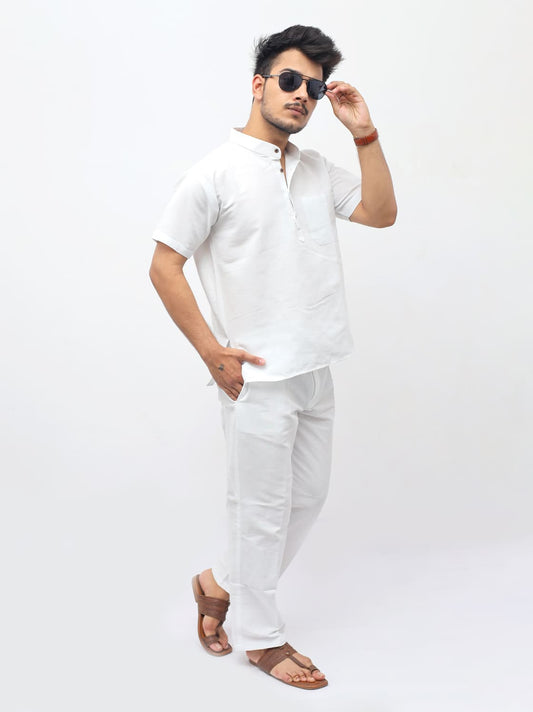 Men’s white khadi cotton co ord set side angle view