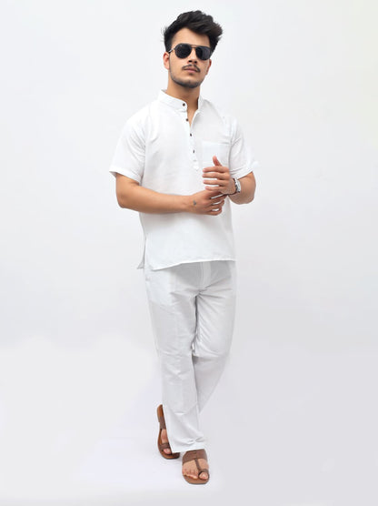 Relaxed fit white khadi cotton co ord set for summer wear