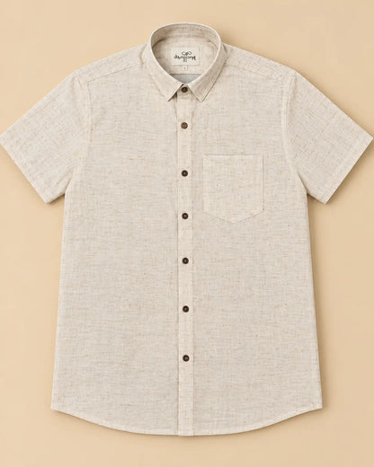 Beige Slub Handloom Cotton Half Sleeve Shirt for Men by Kargham