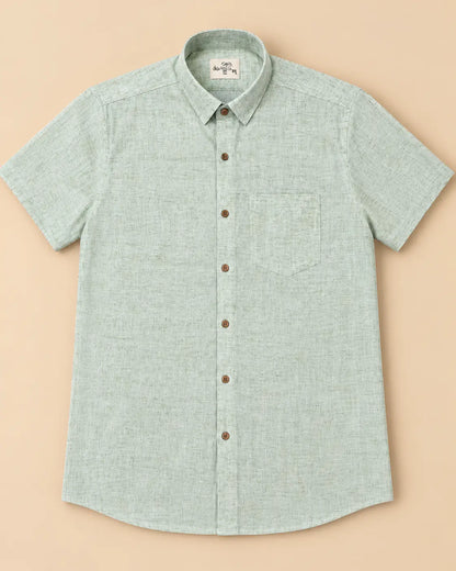 Mint slub handloom cotton half sleeve shirt for men by Kargham