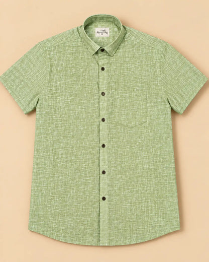Mint Green-Linen Blended Half Sleeve Shirt for Men by Kargham