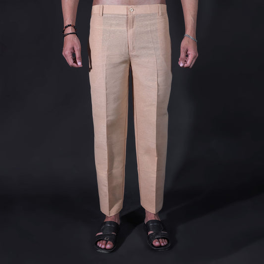 Beige khadi pants for men cotton front view slim fit
