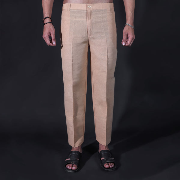 Beige khadi pants for men cotton front view slim fit