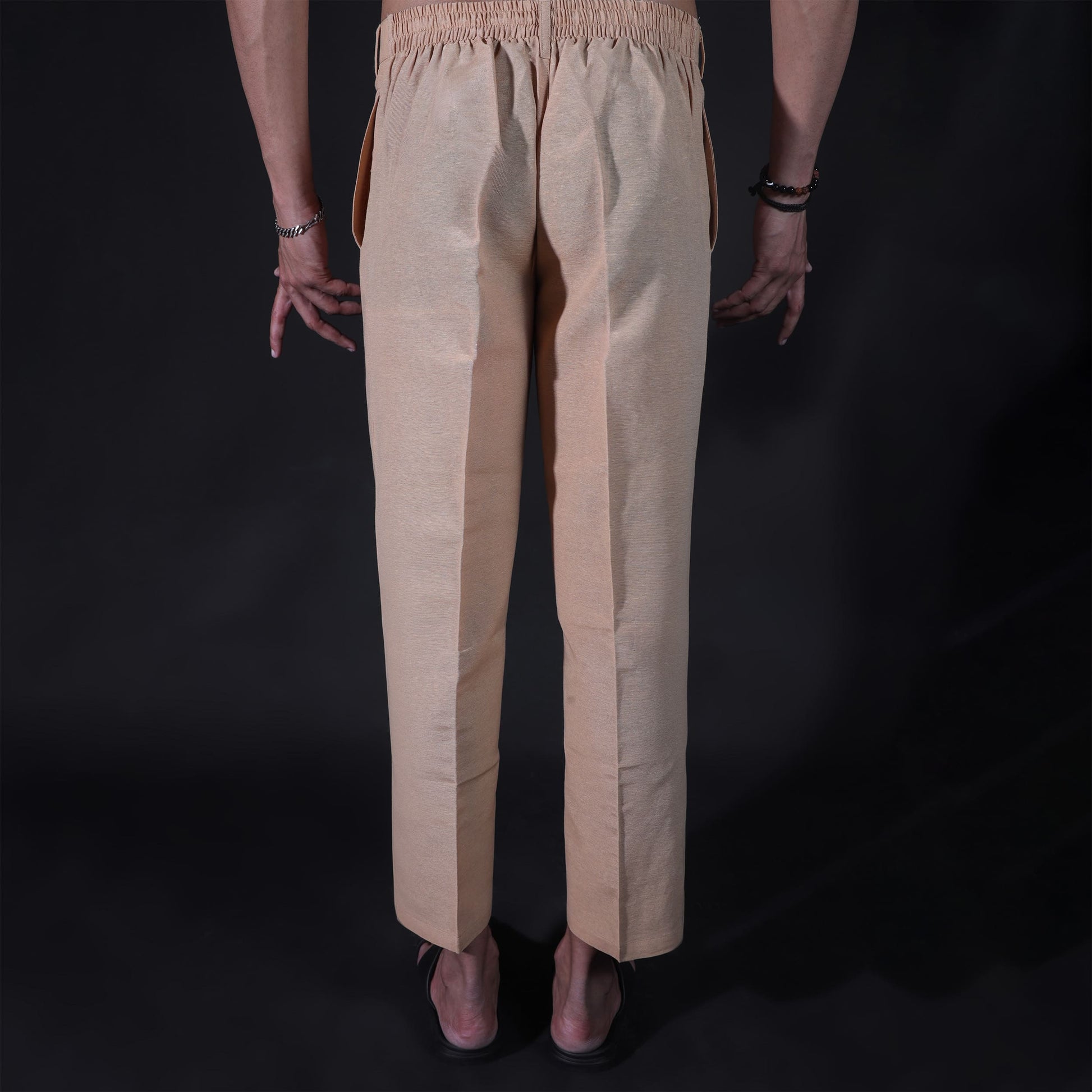 Khadi cotton pants for men beige back view elastic waist