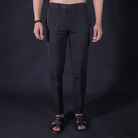 Black khadi pants for men front slim fit cotton