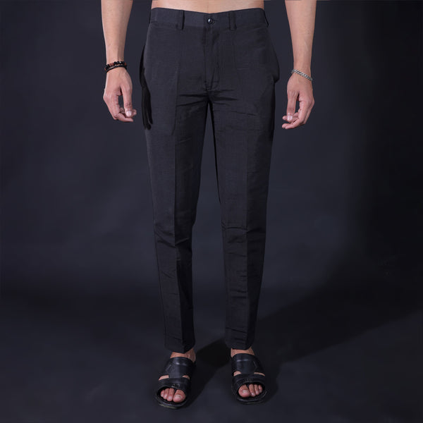 Black khadi pants for men front slim fit cotton