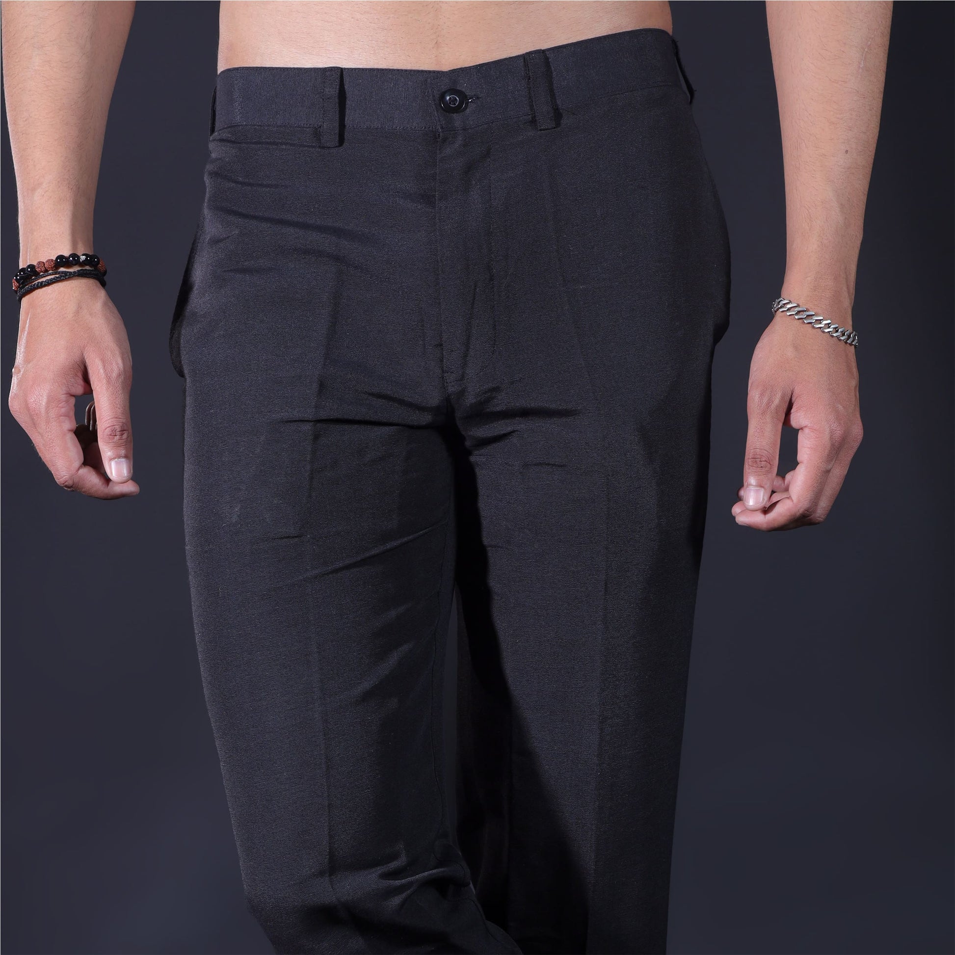 Black khadi pants men close up texture cotton fabric