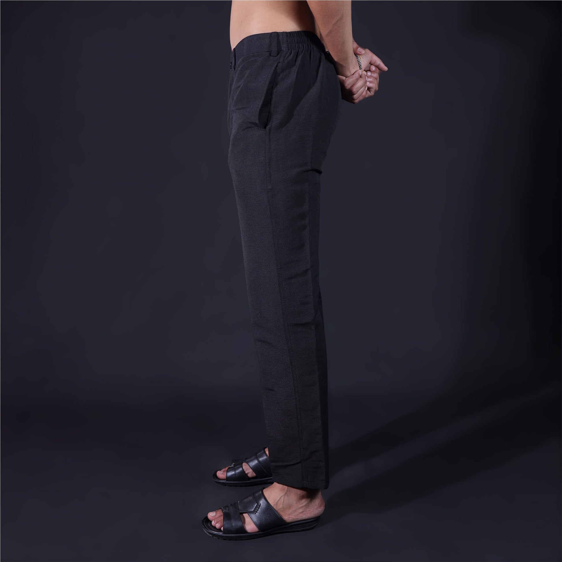 Black khadi pants side view breathable fabric