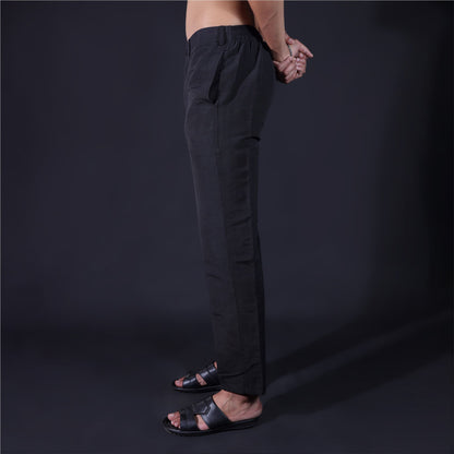 Black khadi pants side view breathable fabric