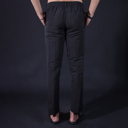 Khadi pants black color back view elastic waist