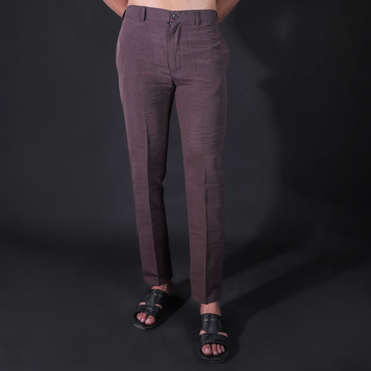 Brown khadi pants for men cotton front view slim fit