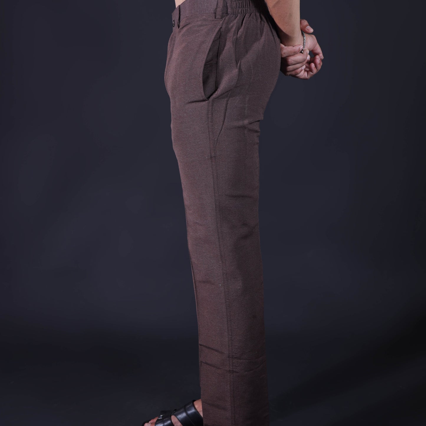 Brown khadi pants mens side view breathable fabric