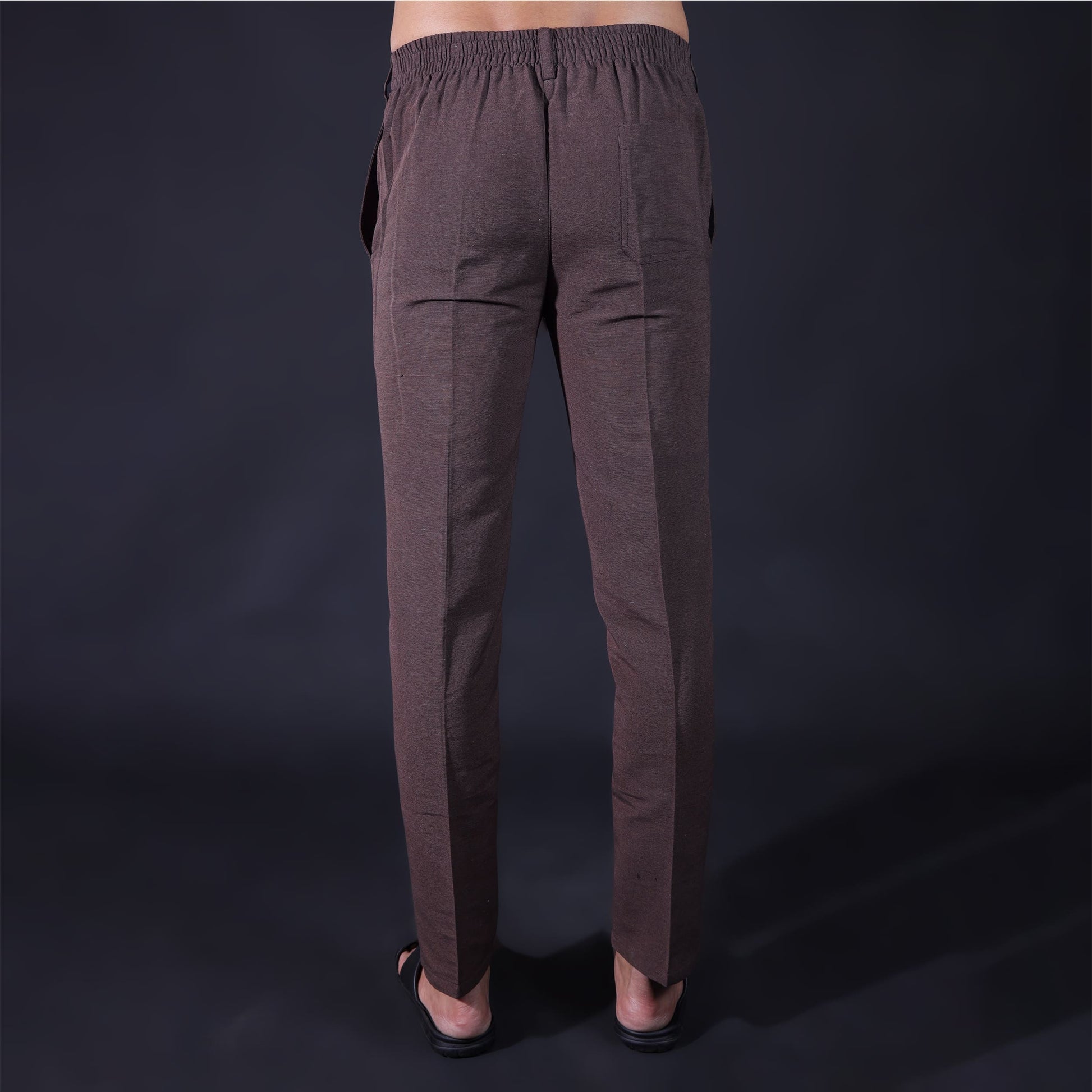 Khadi cotton pants for men brown back view elastic waist