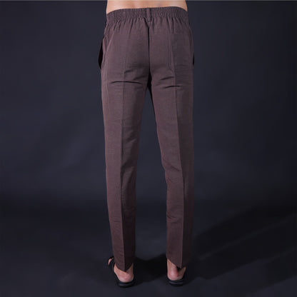 Khadi cotton pants for men brown back view elastic waist