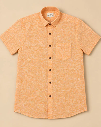 Orange Linen Half Sleeve Shirt for Men by Kargham