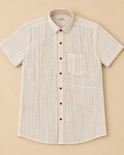 Orange Rustic Handloom Cotton Half Sleeve Shirt for Men by Kargham