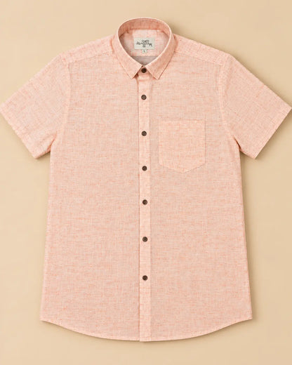 Peach Slub Handloom Cotton Half Sleeve Shirt for Men by Kargham