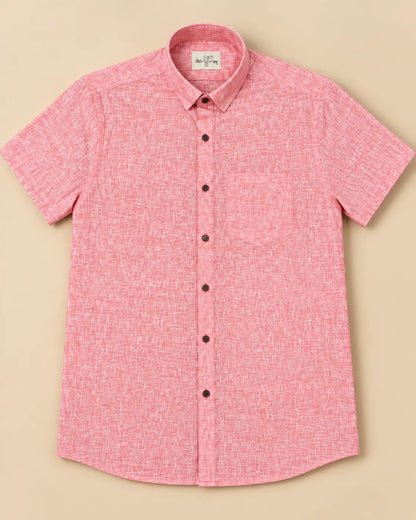 Pink-Linen Blended Half Sleeve Shirt for Men by Kargham