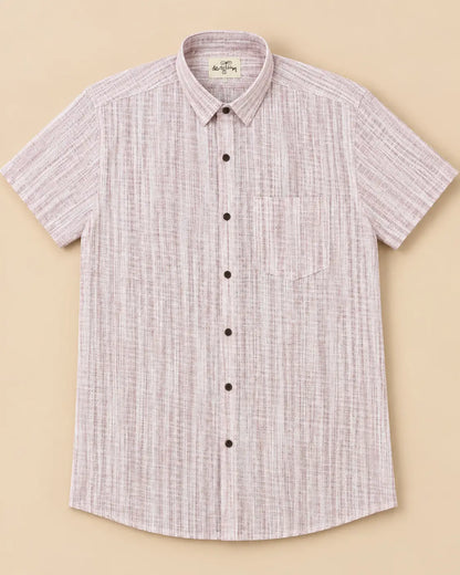 Pink Rustic Handloom Cotton Half Sleeve Shirt for Men by Kargham