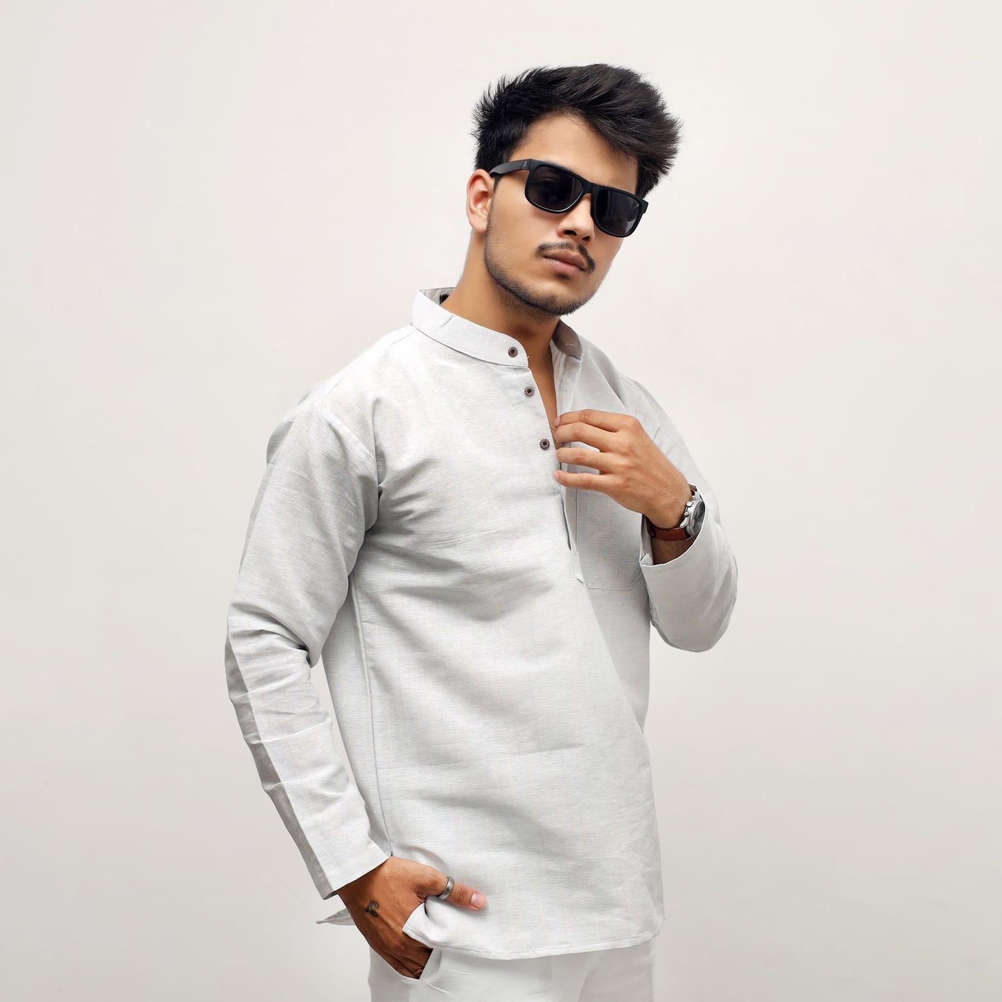 Grey Softline Full Sleeves Kurta for Men front view