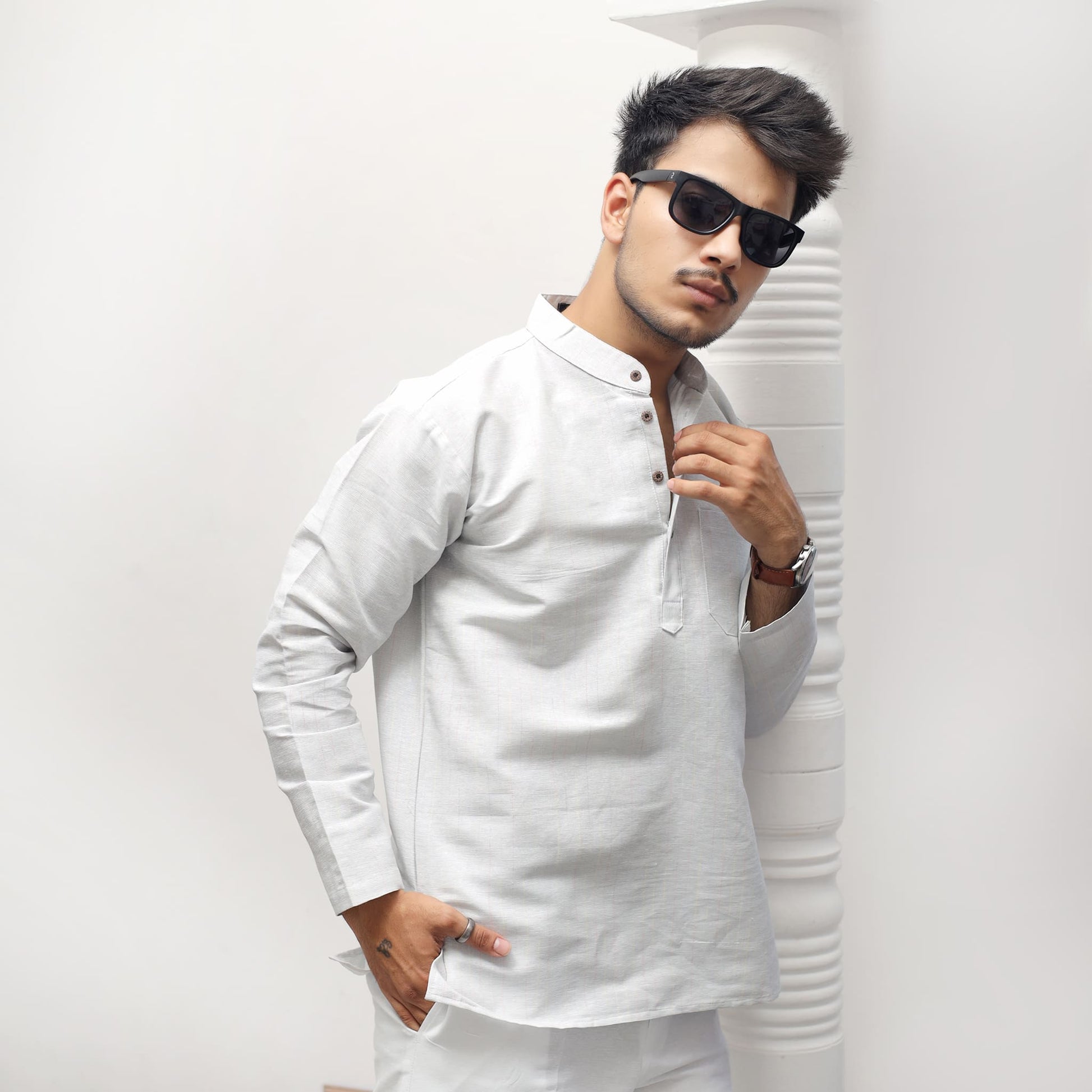 Grey Softline Full Sleeves Kurta for Men