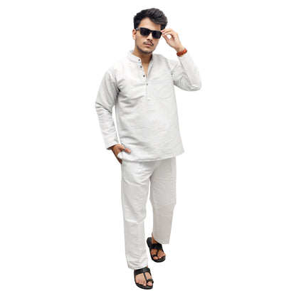 Grey Softline Full Sleeves Kurta Pant Combo Set full outfit look