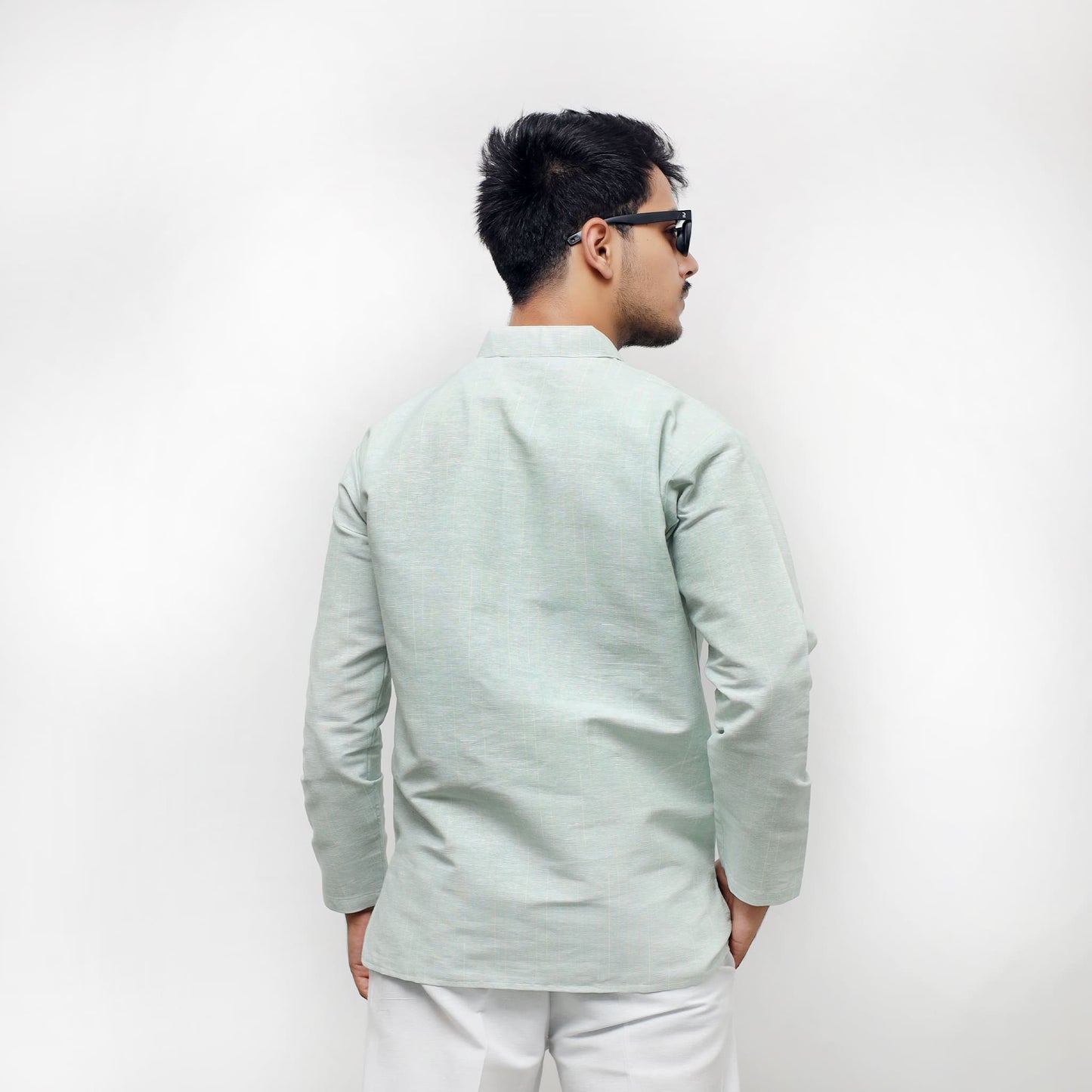 Green Softline Full Sleeves Kurta for men back view