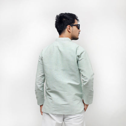 Green Softline Full Sleeves Kurta for men back view